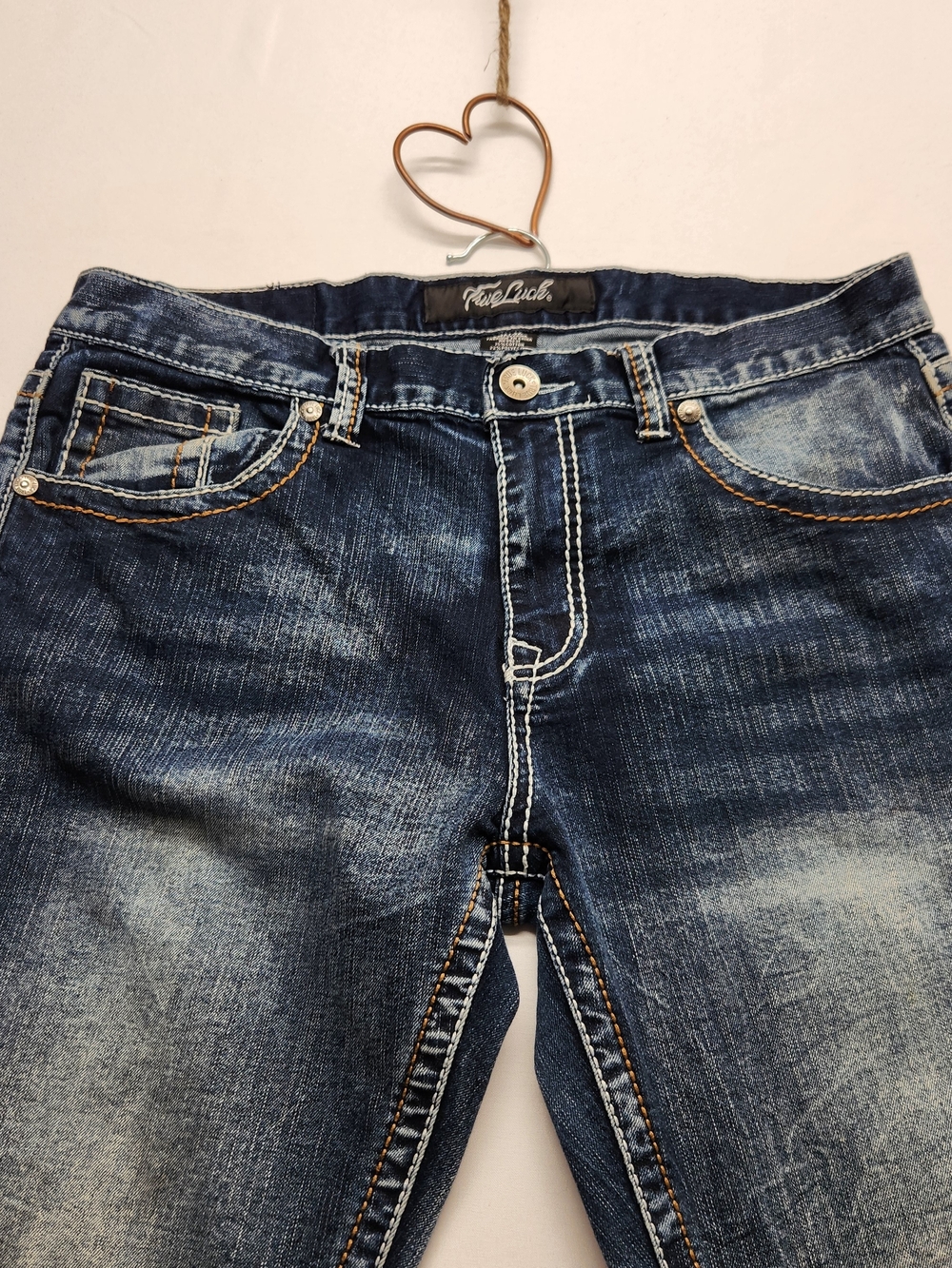 ⭐️True Luck Camillo Bootcut Jeans Thick Stitch Men Medium Dark Wash 32x32 Y2K